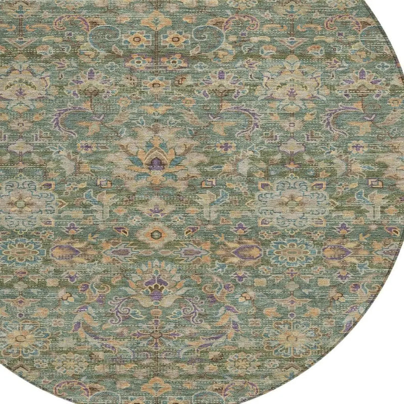 8' Green And Sage Round Floral Medallion Washable Indoor Outdoor Area Rug Homeroots Outdoor