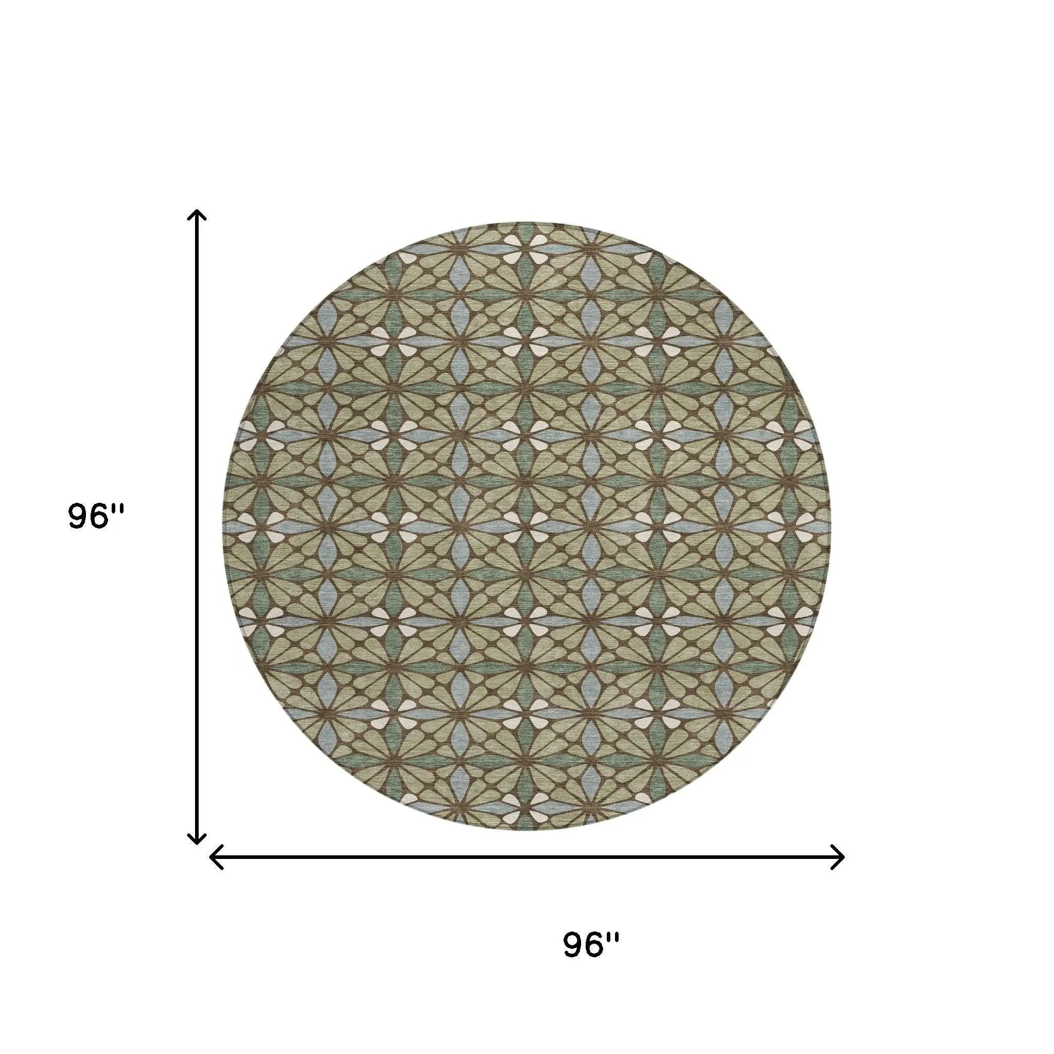 8' Green And Sage Round Geometric Washable Indoor Outdoor Area Rug Homeroots Outdoor