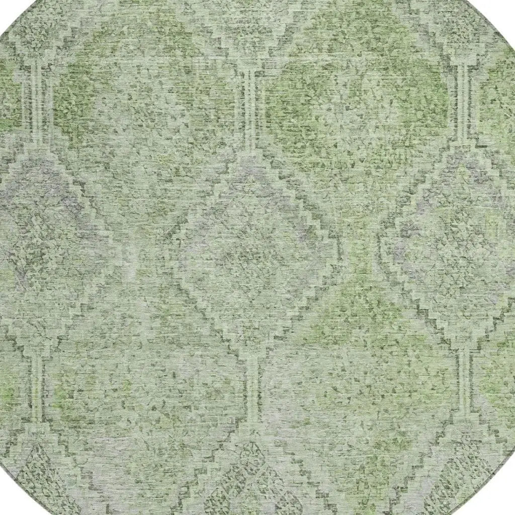 8' Green And Sage Round Geometric Washable Indoor Outdoor Area Rug Homeroots Outdoor
