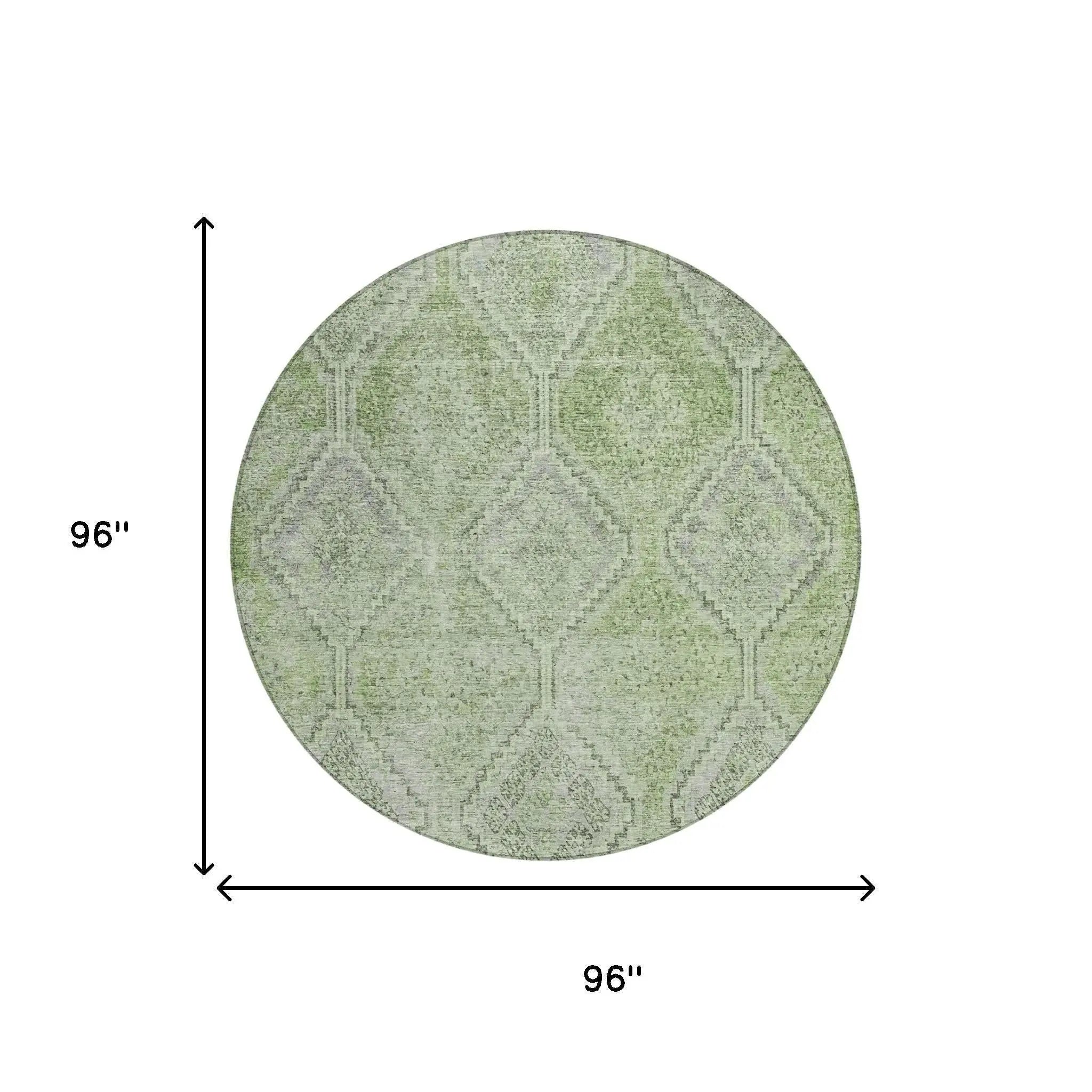 8' Green And Sage Round Geometric Washable Indoor Outdoor Area Rug Homeroots Outdoor
