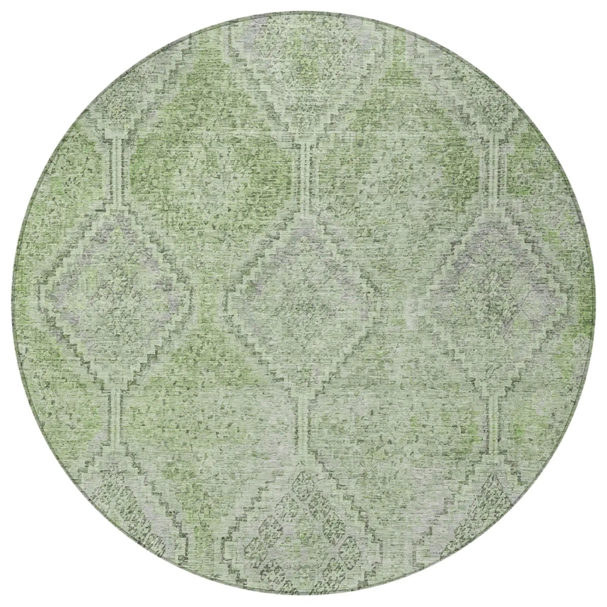 8' Green And Sage Round Geometric Washable Indoor Outdoor Area Rug Homeroots Outdoor