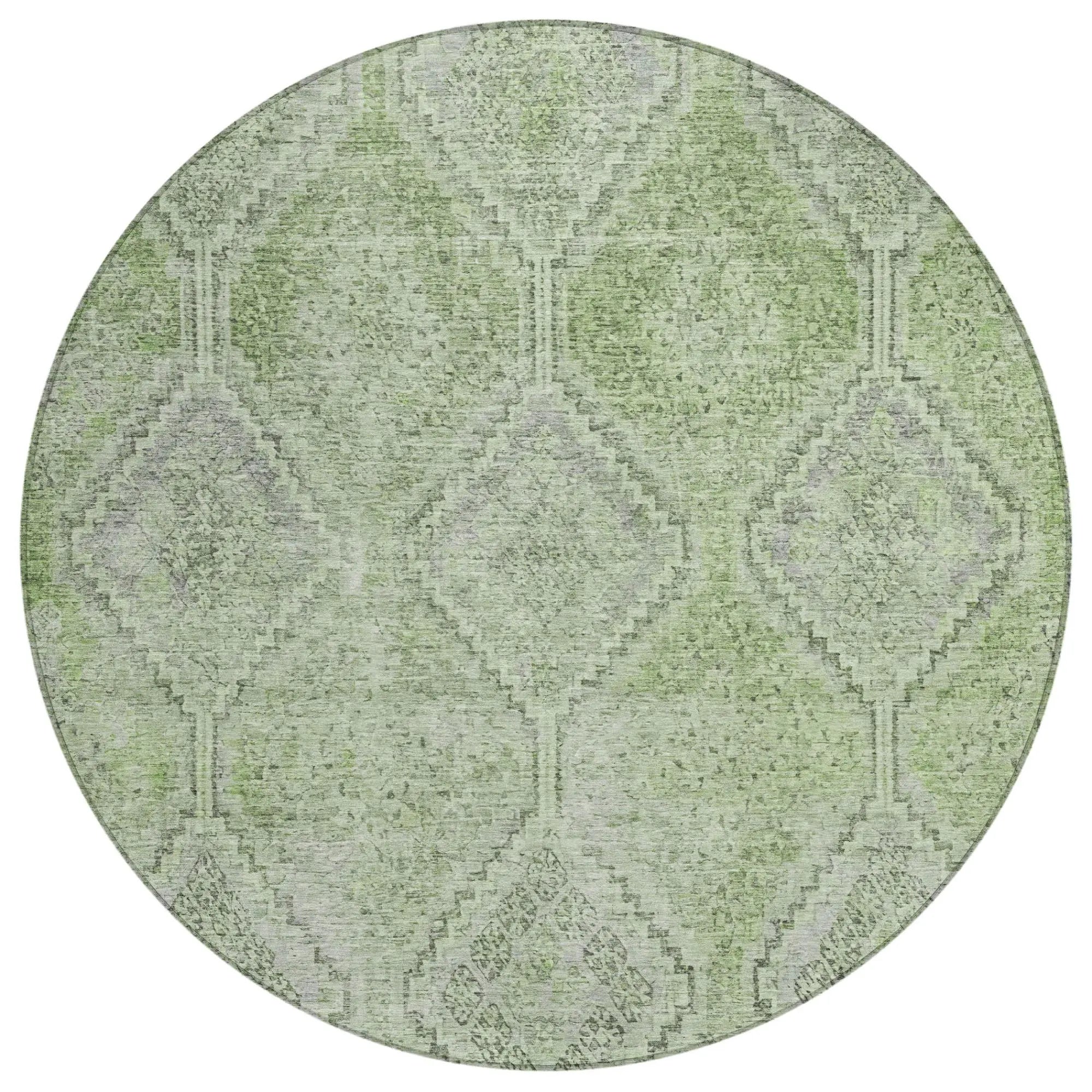 8' Green And Sage Round Geometric Washable Indoor Outdoor Area Rug Homeroots Outdoor