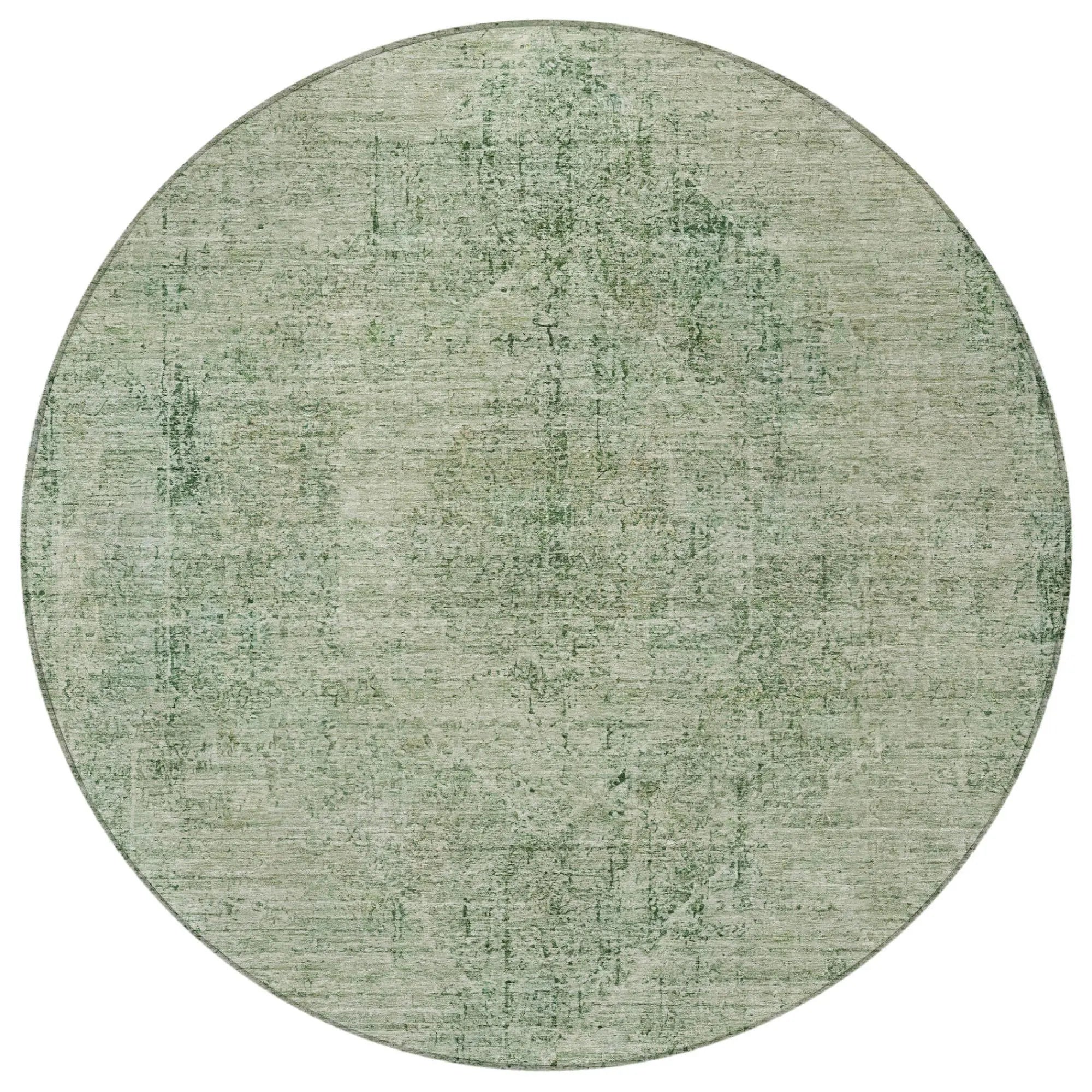 8' Green And Sage Round Oriental Washable Indoor Outdoor Area Rug Homeroots Outdoor