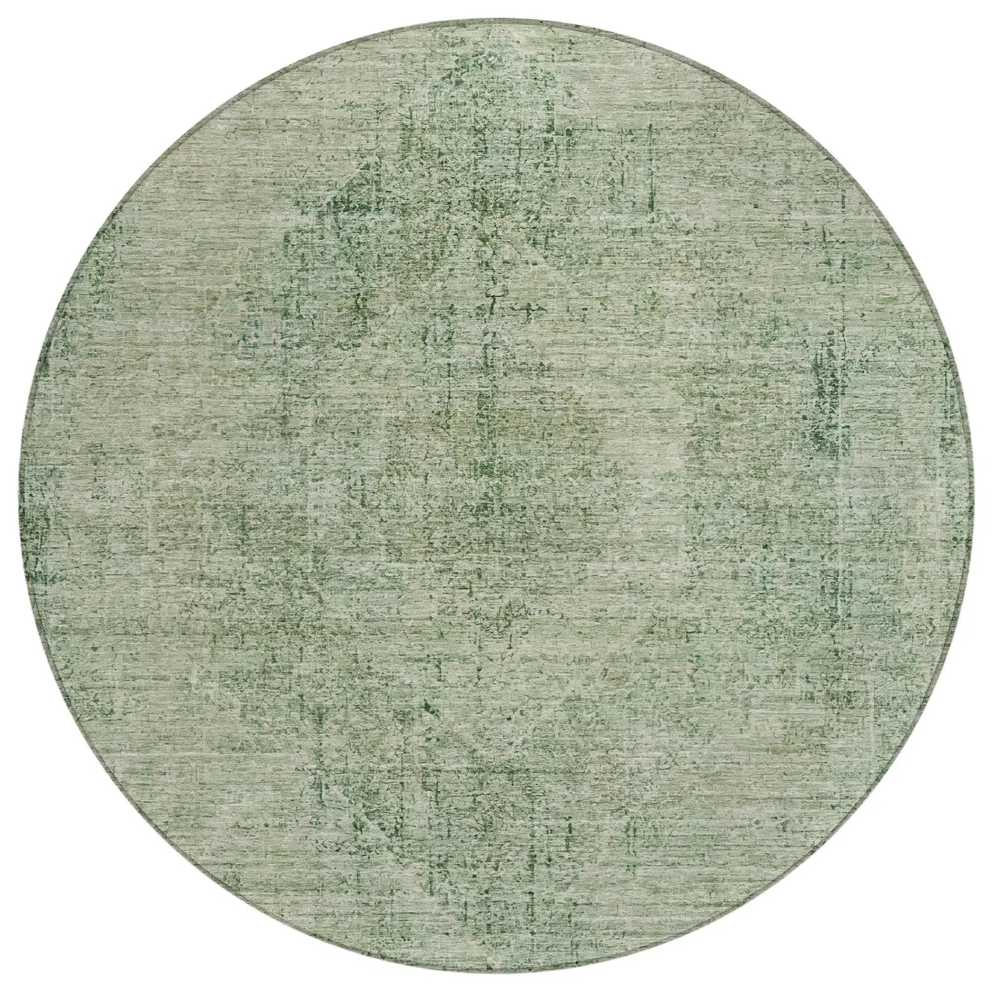 8' Green And Sage Round Oriental Washable Indoor Outdoor Area Rug Homeroots Outdoor