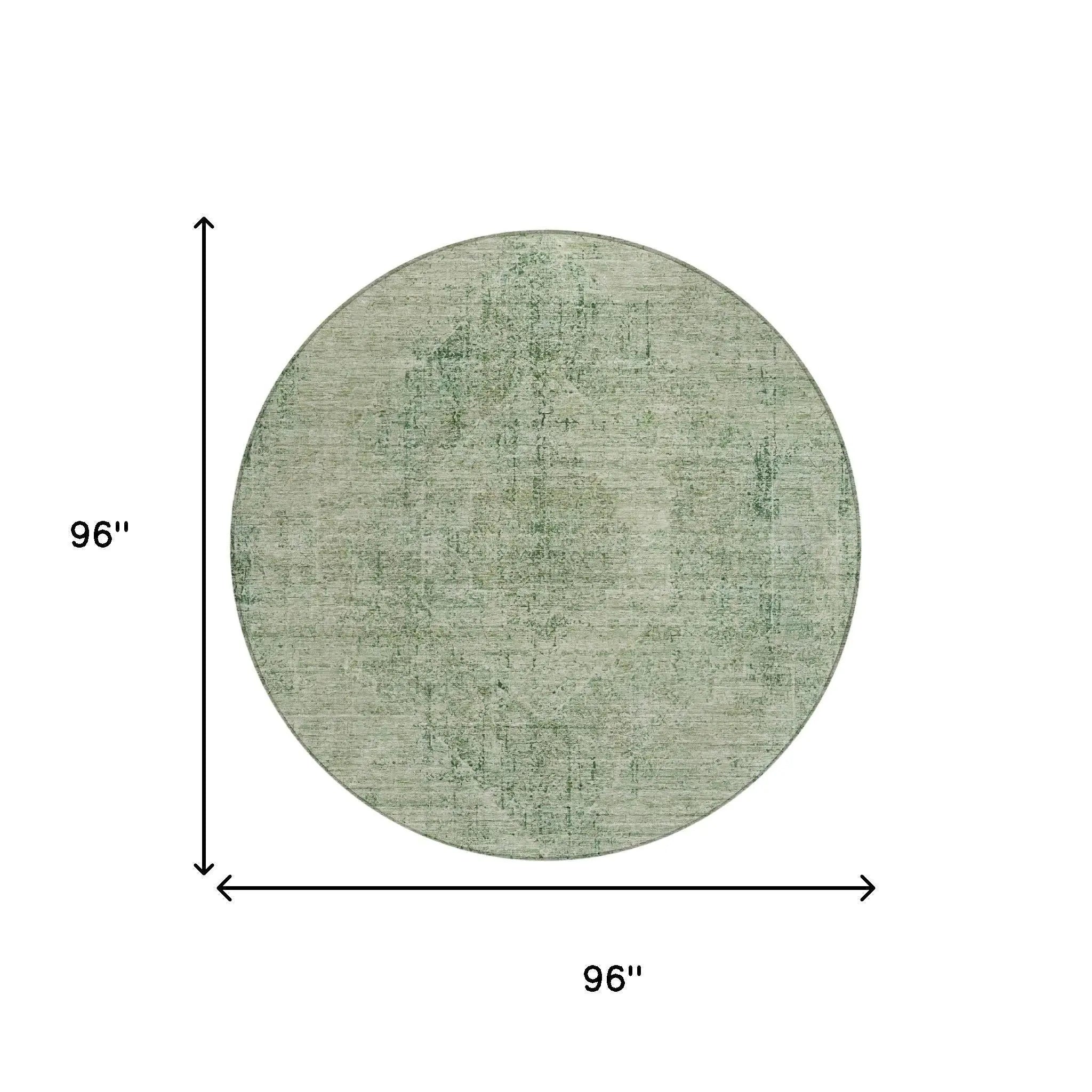 8' Green And Sage Round Oriental Washable Indoor Outdoor Area Rug Homeroots Outdoor