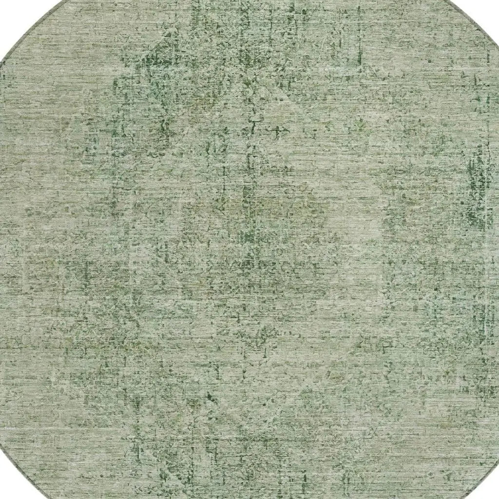 8' Green And Sage Round Oriental Washable Indoor Outdoor Area Rug Homeroots Outdoor