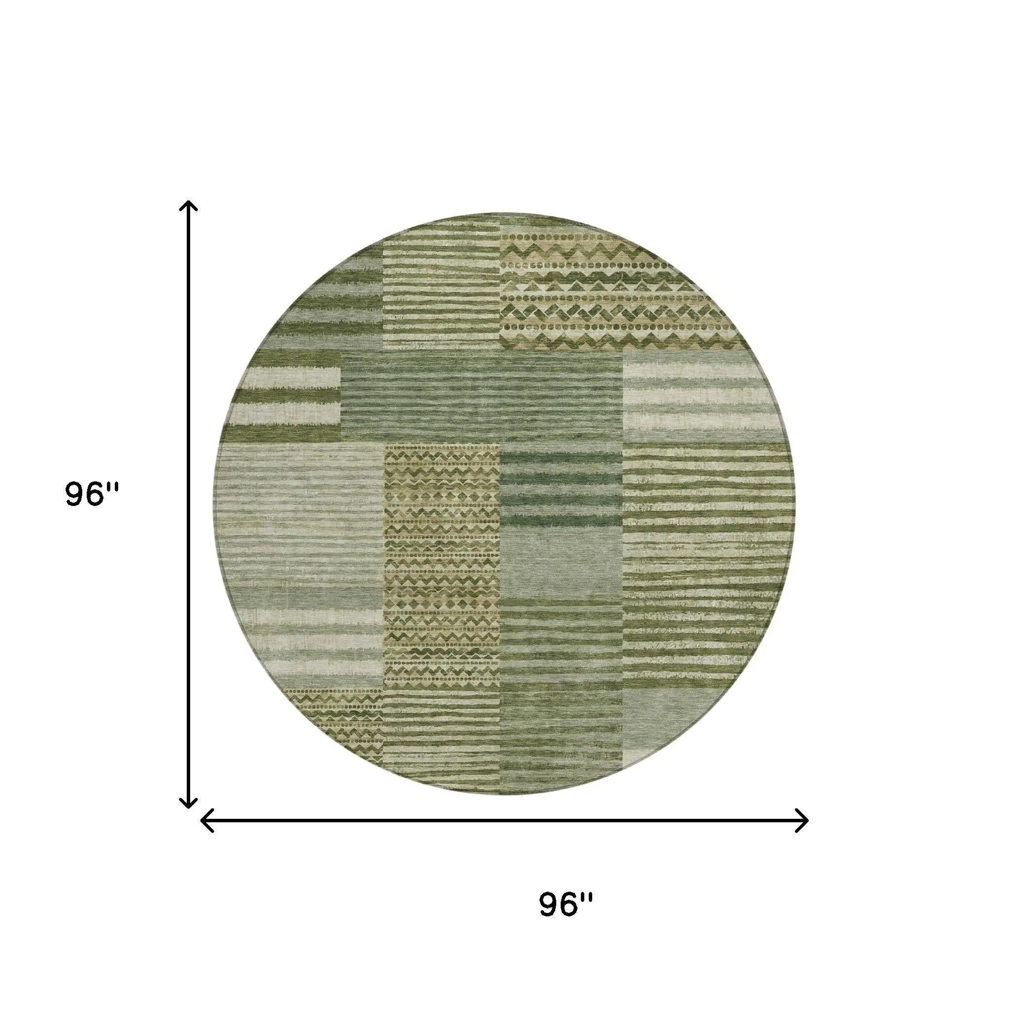 8' Green And Sage Round Striped Washable Indoor Outdoor Area Rug Homeroots Outdoor