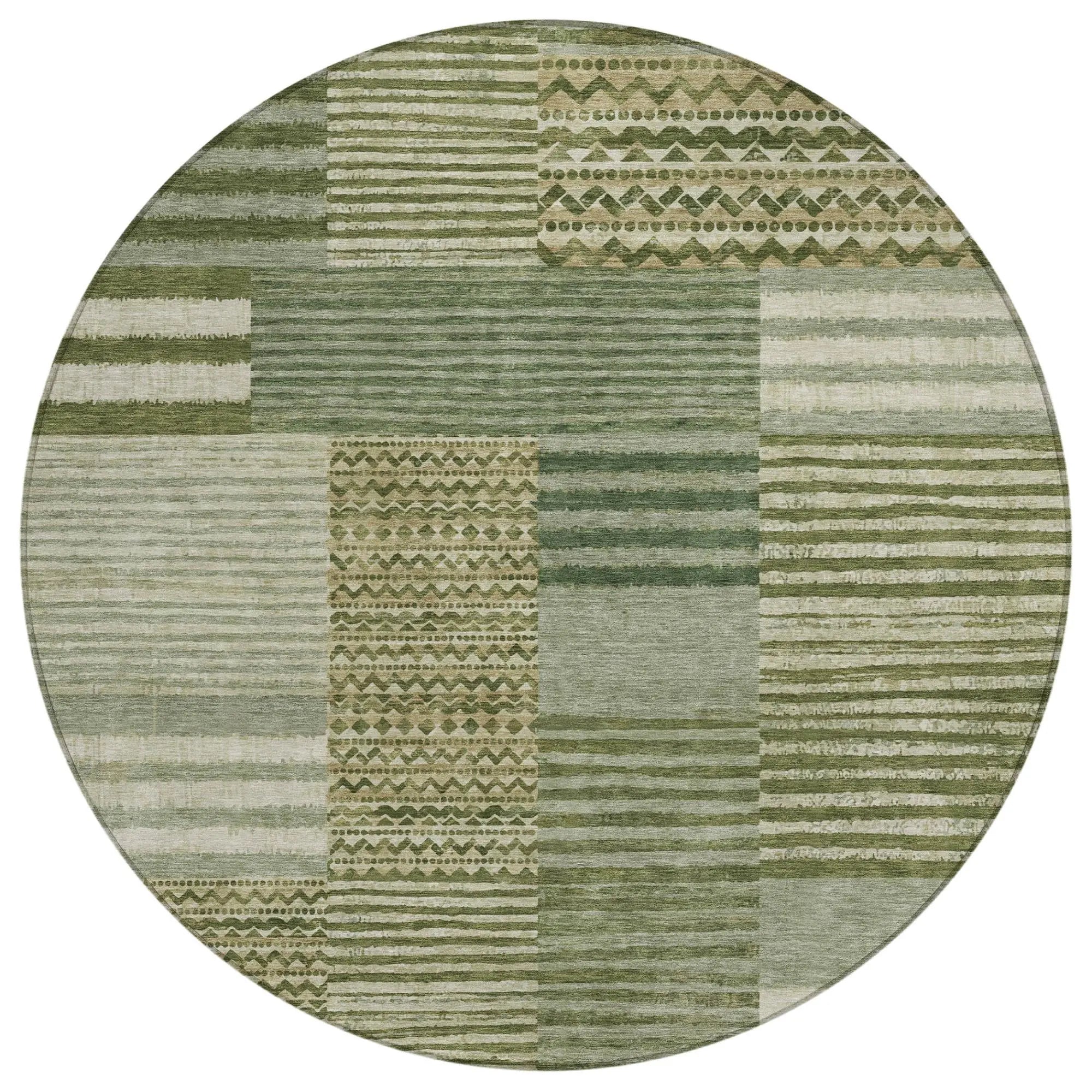 8' Green And Sage Round Striped Washable Indoor Outdoor Area Rug Homeroots Outdoor