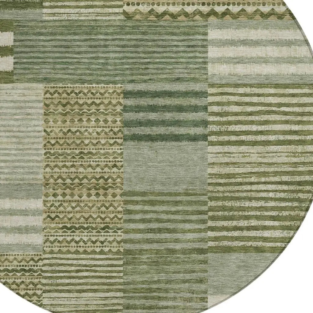 8' Green And Sage Round Striped Washable Indoor Outdoor Area Rug Homeroots Outdoor