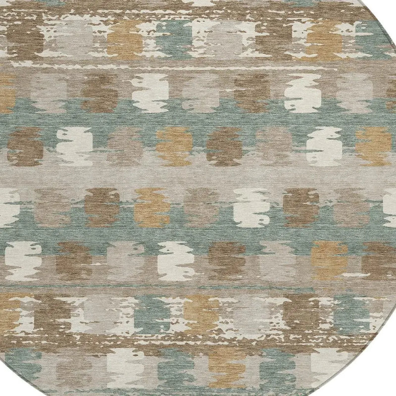 8' Green And Silver Round Abstract Washable Indoor Outdoor Area Rug Homeroots Outdoor