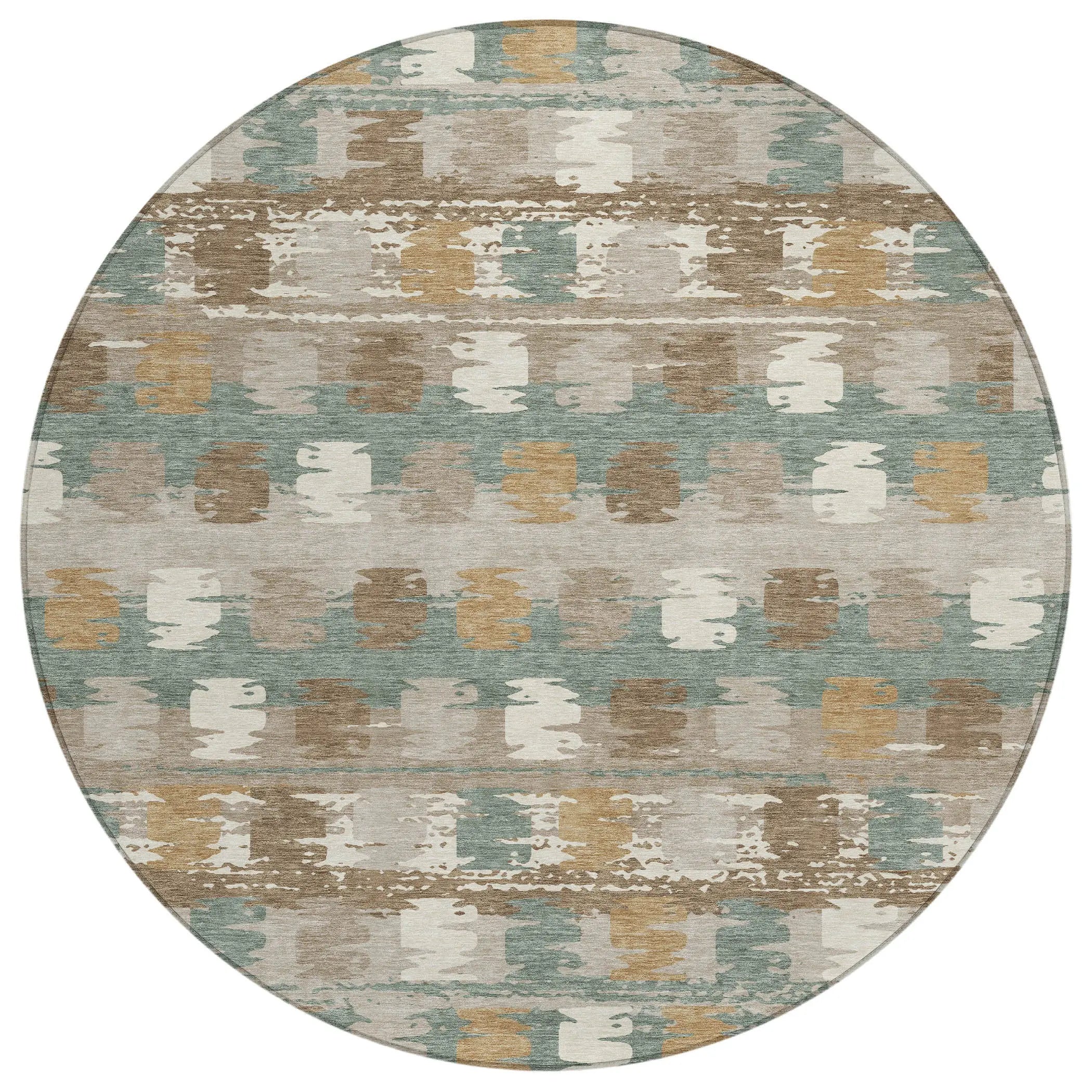 8' Green And Silver Round Abstract Washable Indoor Outdoor Area Rug Homeroots Outdoor