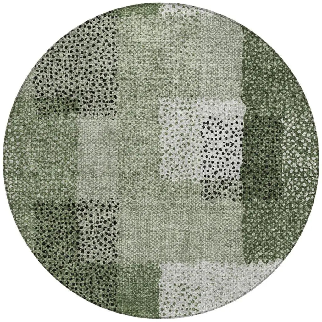 8' Green And Silver Round Abstract Washable Indoor Outdoor Area Rug Homeroots Outdoor
