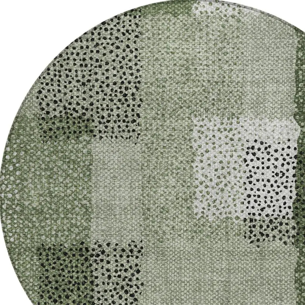 8' Green And Silver Round Abstract Washable Indoor Outdoor Area Rug Homeroots Outdoor