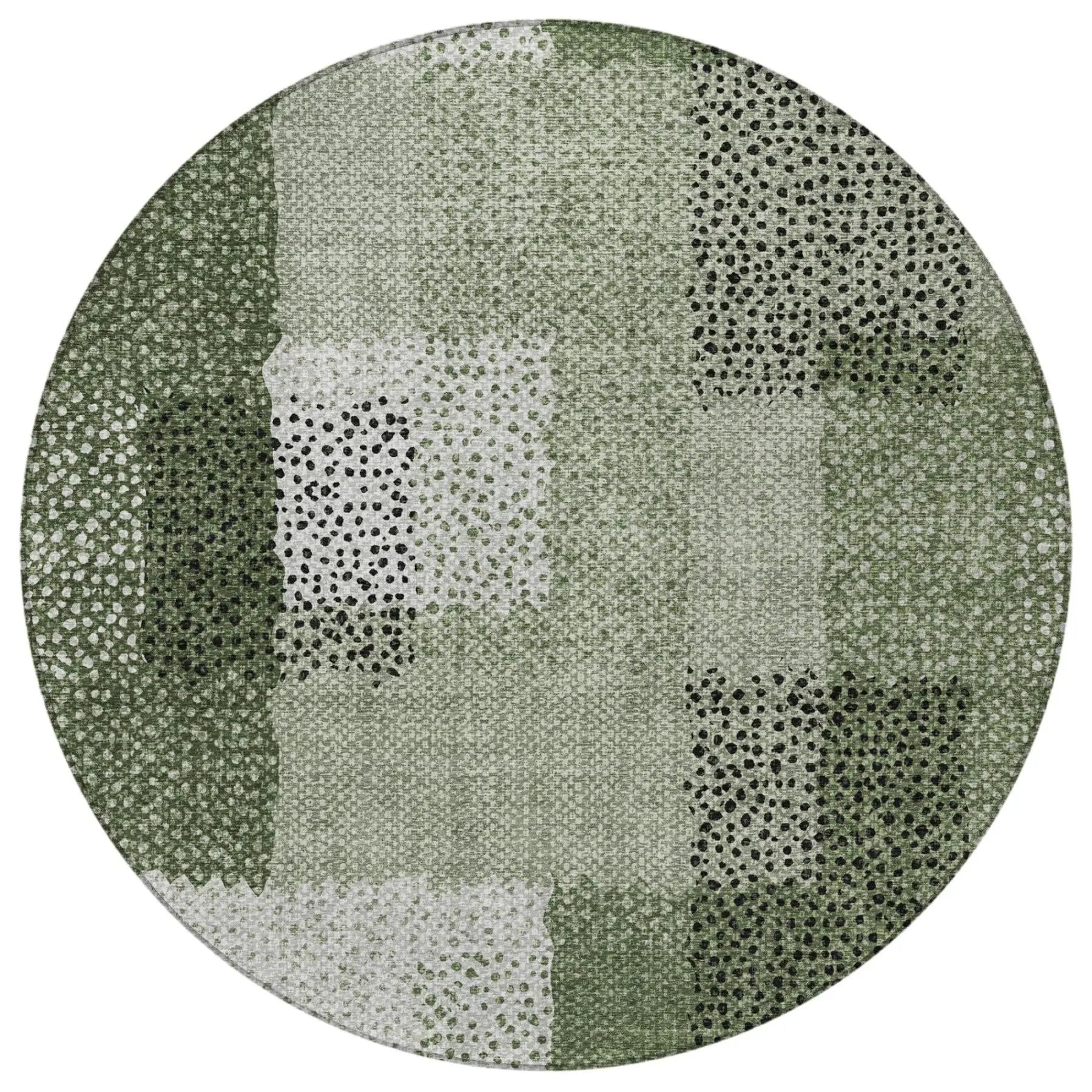 8' Green And Silver Round Abstract Washable Indoor Outdoor Area Rug Homeroots Outdoor