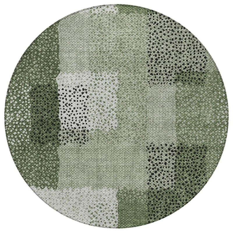 8' Green And Silver Round Abstract Washable Indoor Outdoor Area Rug Homeroots Outdoor