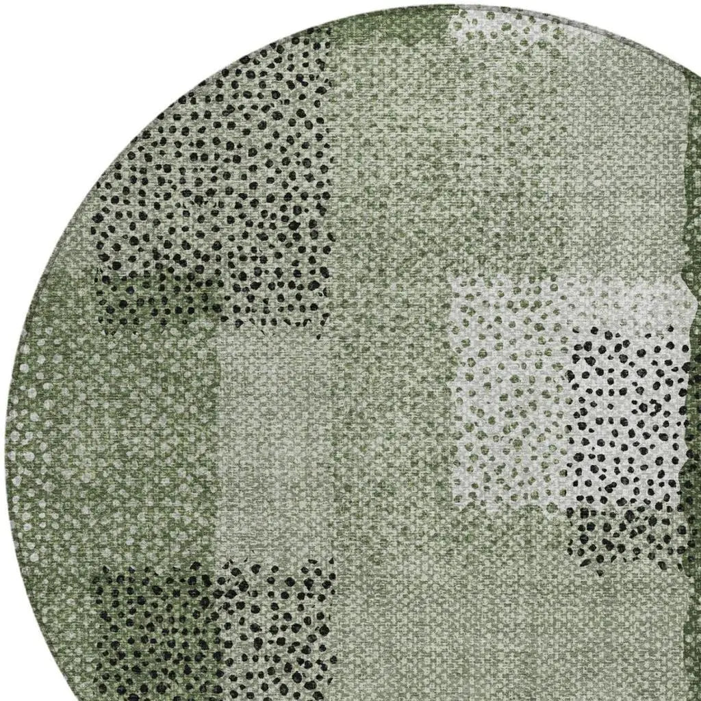 8' Green And Silver Round Abstract Washable Indoor Outdoor Area Rug Homeroots Outdoor