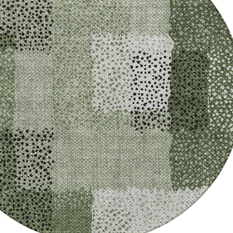 8' Green And Silver Round Abstract Washable Indoor Outdoor Area Rug Homeroots Outdoor