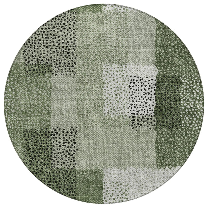 8' Green And Silver Round Abstract Washable Indoor Outdoor Area Rug Homeroots Outdoor