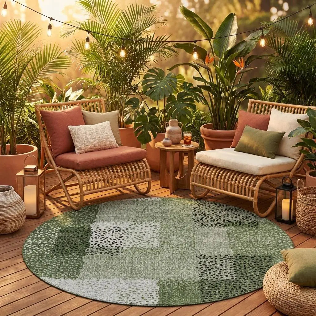 8' Green And Silver Round Abstract Washable Indoor Outdoor Area Rug Homeroots Outdoor