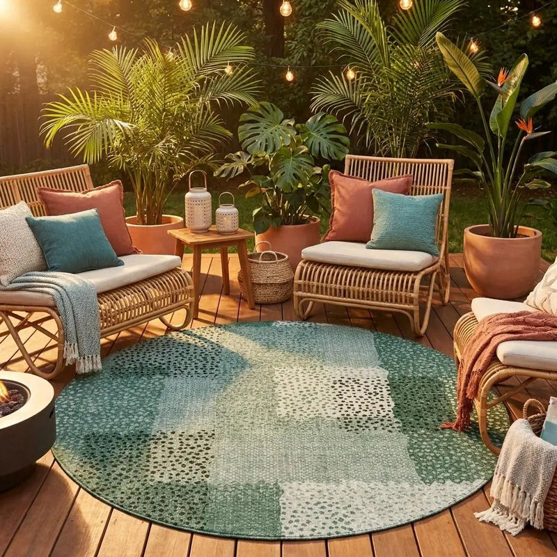 8' Green And Silver Round Abstract Washable Indoor Outdoor Area Rug Homeroots Outdoor