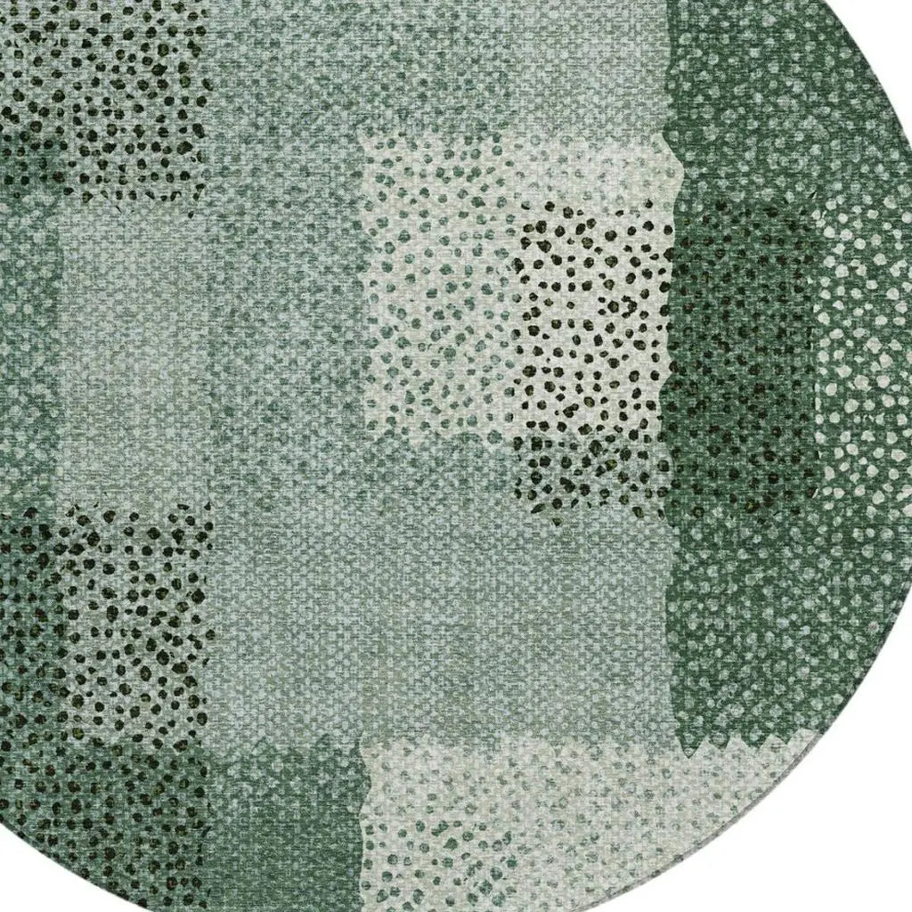 8' Green And Silver Round Abstract Washable Indoor Outdoor Area Rug Homeroots Outdoor