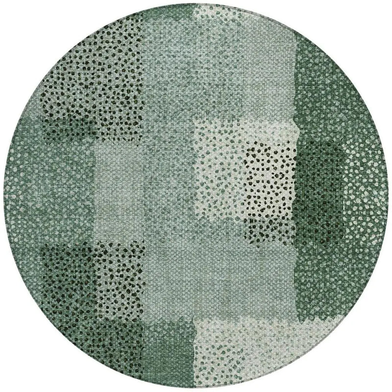 8' Green And Silver Round Abstract Washable Indoor Outdoor Area Rug Homeroots Outdoor