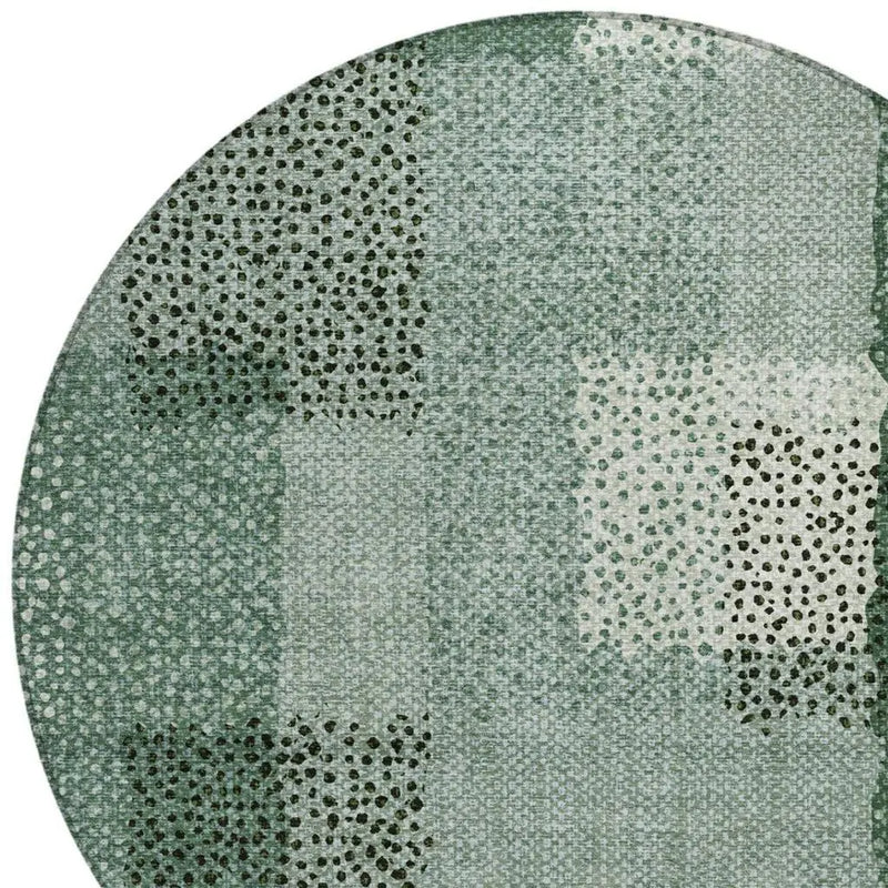 8' Green And Silver Round Abstract Washable Indoor Outdoor Area Rug Homeroots Outdoor