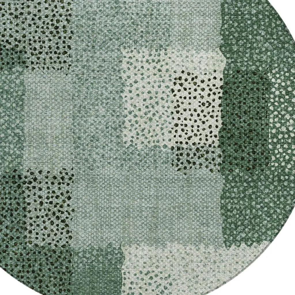 8' Green And Silver Round Abstract Washable Indoor Outdoor Area Rug Homeroots Outdoor