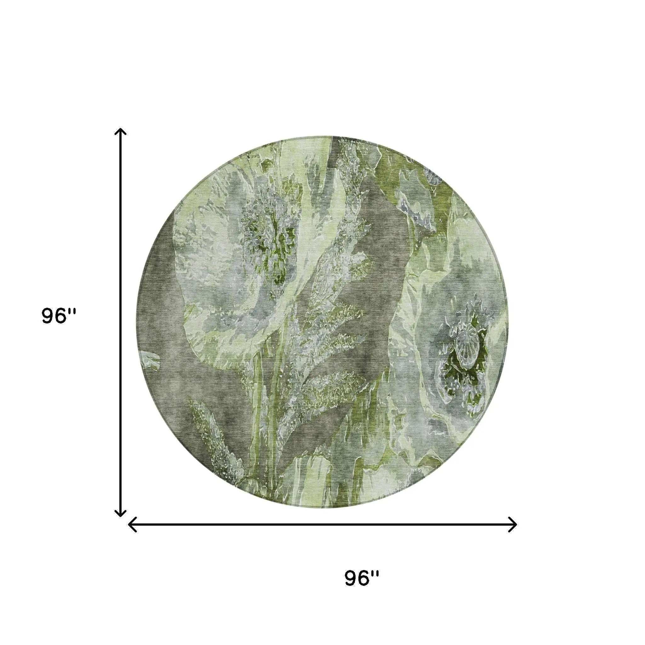 8' Green And Silver Round Floral Washable Indoor Outdoor Area Rug Homeroots Outdoor