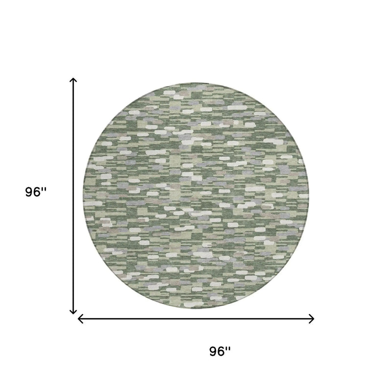 8' Green And Silver Round Geometric Washable Indoor Outdoor Area Rug Homeroots Outdoor
