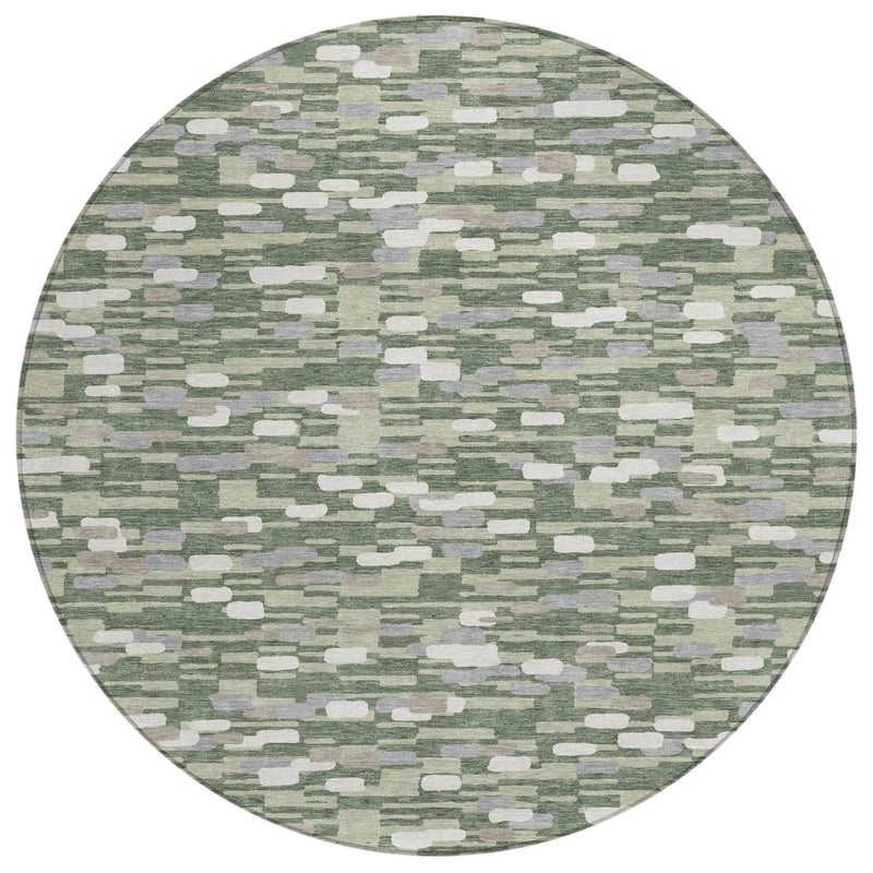 8' Green And Silver Round Geometric Washable Indoor Outdoor Area Rug Homeroots Outdoor