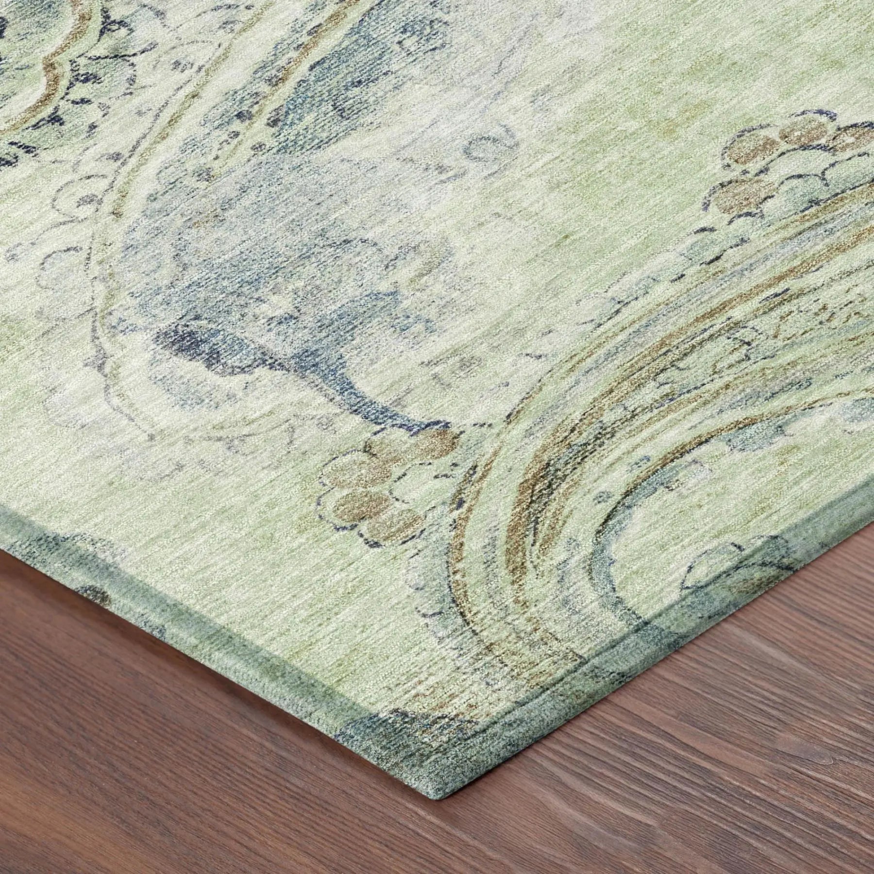 8' Green And Silver Round Paisley Washable Indoor Outdoor Area Rug Homeroots Outdoor