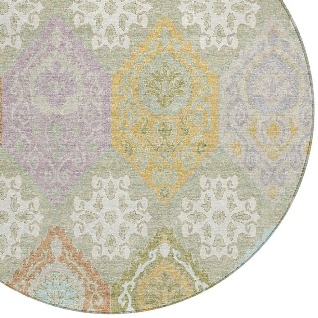 8' Green And Sky Blue Round Geometric Washable Indoor Outdoor Area Rug Homeroots Outdoor