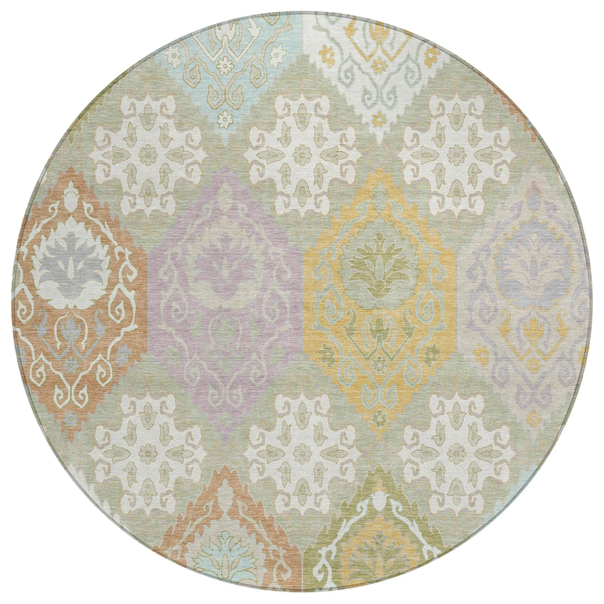 8' Green And Sky Blue Round Geometric Washable Indoor Outdoor Area Rug Homeroots Outdoor