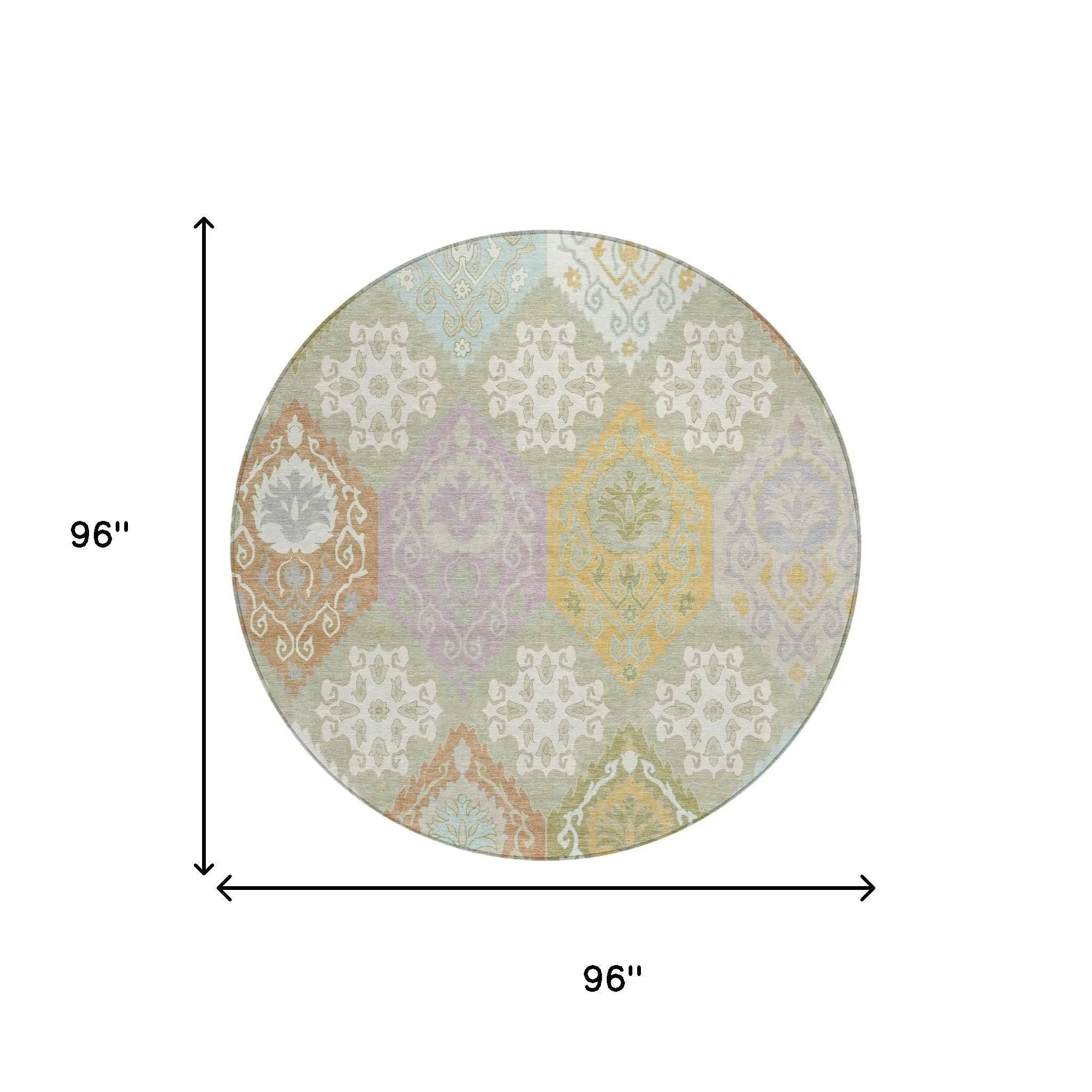 8' Green And Sky Blue Round Geometric Washable Indoor Outdoor Area Rug Homeroots Outdoor