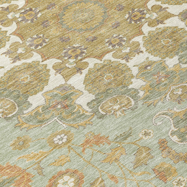 8' Green And Taupe Round Damask Washable Indoor Outdoor Area Rug Homeroots Outdoor