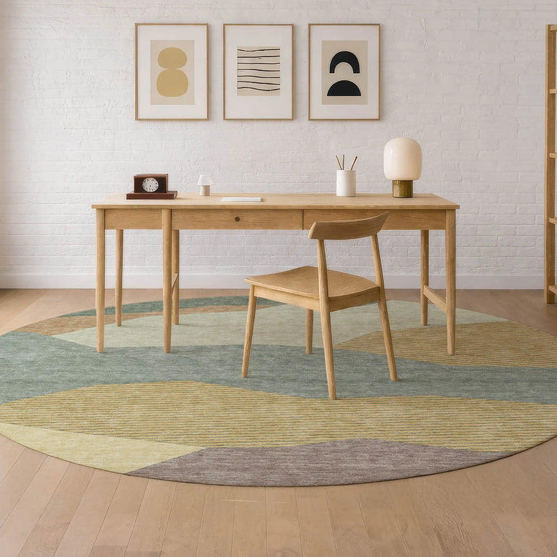 8' Green And Taupe Round Geometric Washable Indoor Outdoor Area Rug Homeroots Outdoor