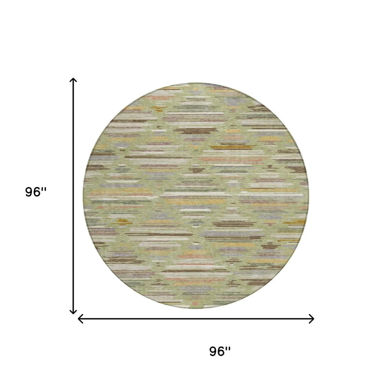 8' Green And Taupe Round Southwestern Washable Indoor Outdoor Area Rug Homeroots Outdoor
