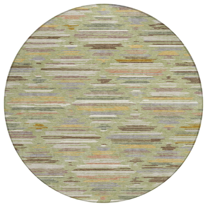 8' Green And Taupe Round Southwestern Washable Indoor Outdoor Area Rug Homeroots Outdoor