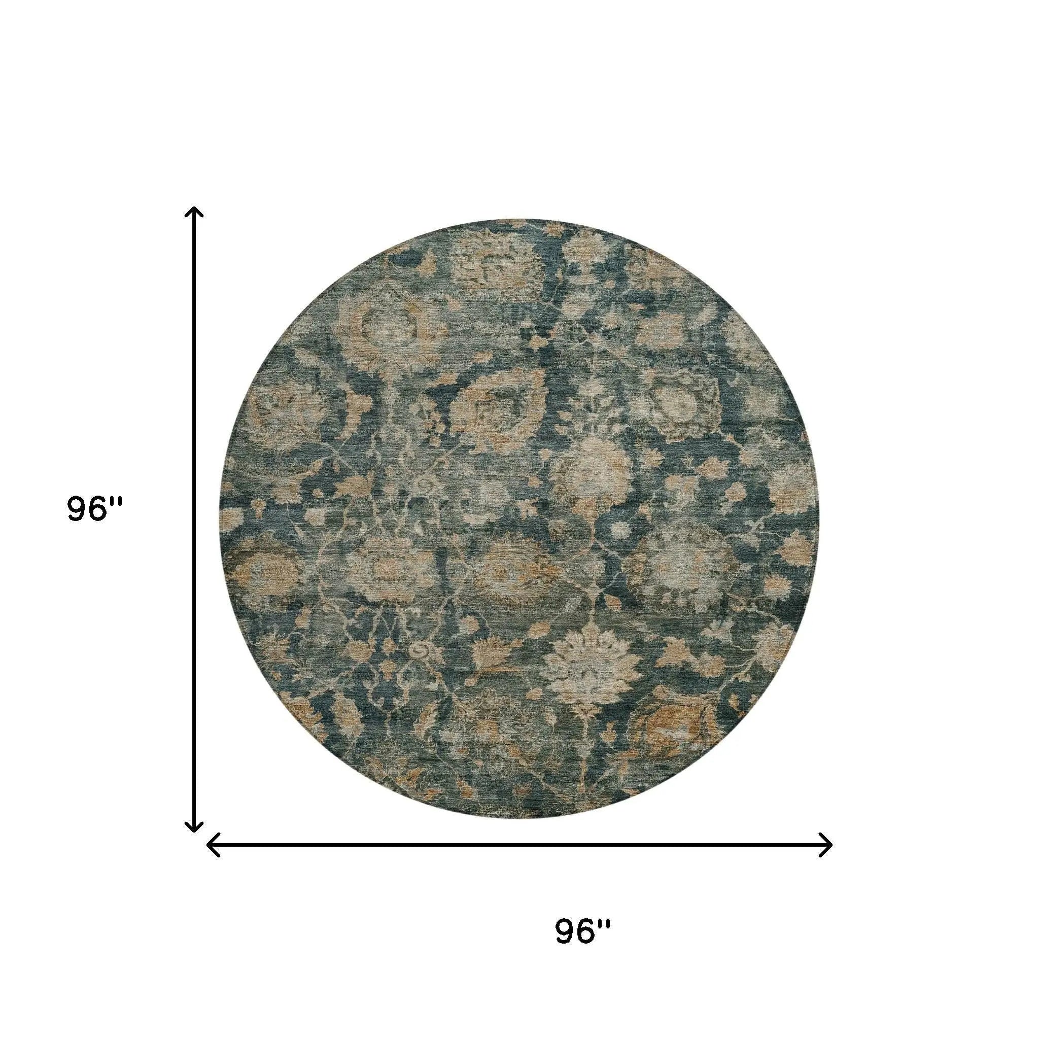 8' Green And Teal Blue Round Botanical Leaves Washable Indoor Outdoor Area Rug Homeroots Outdoor