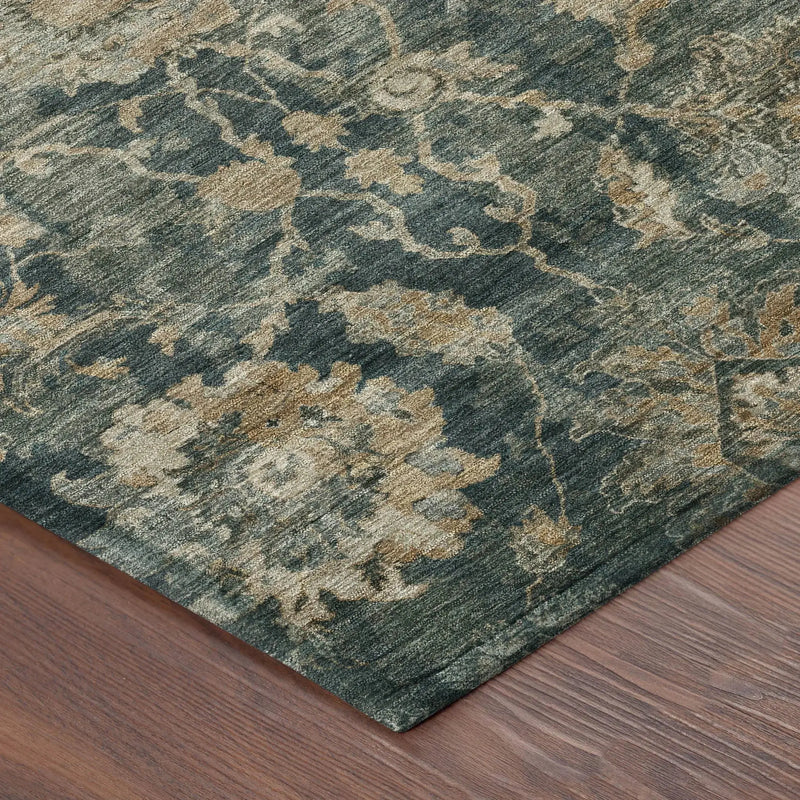 8' Green And Teal Blue Round Botanical Leaves Washable Indoor Outdoor Area Rug Homeroots Outdoor