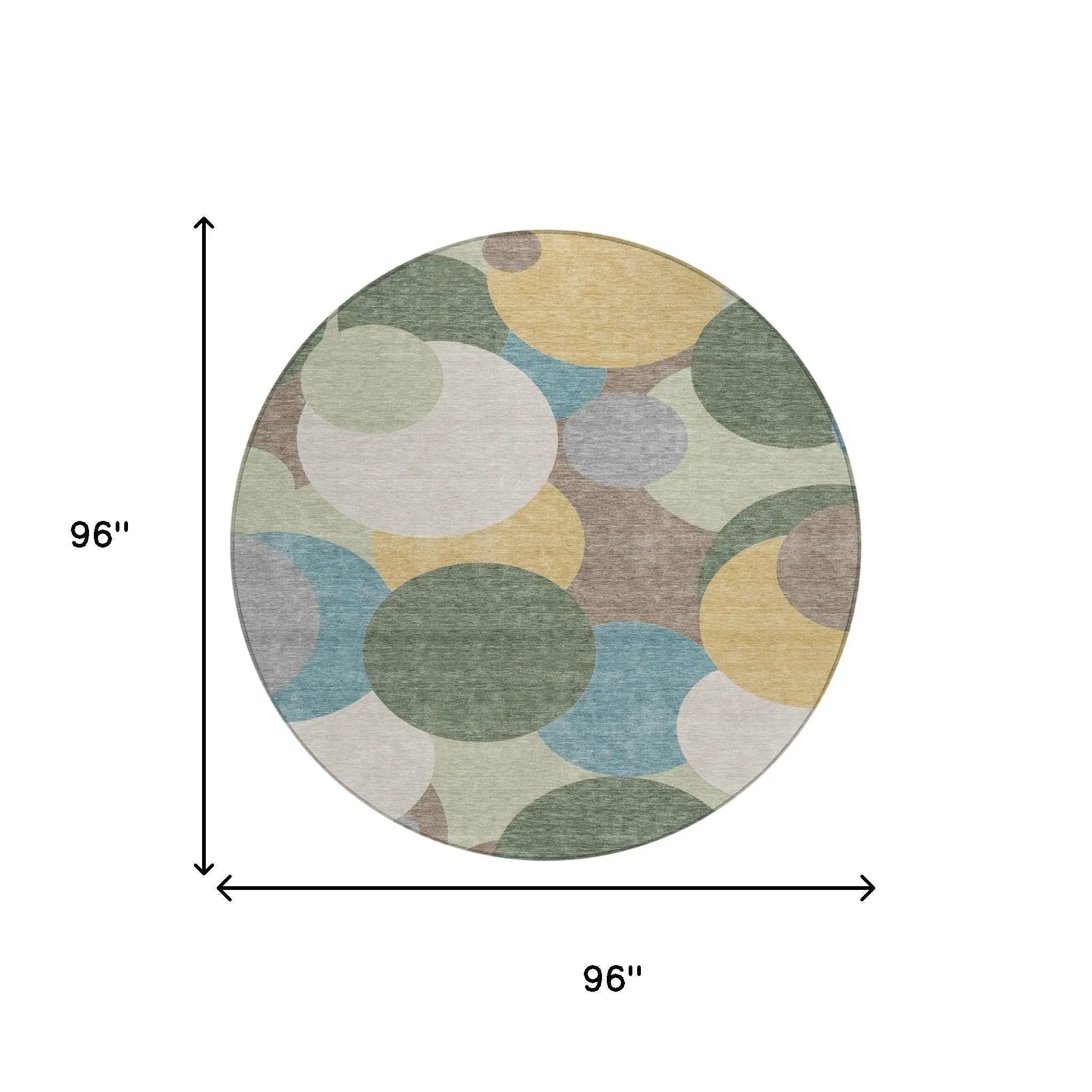 8' Green And Teal Blue Round Geometric Washable Indoor Outdoor Area Rug Homeroots Outdoor
