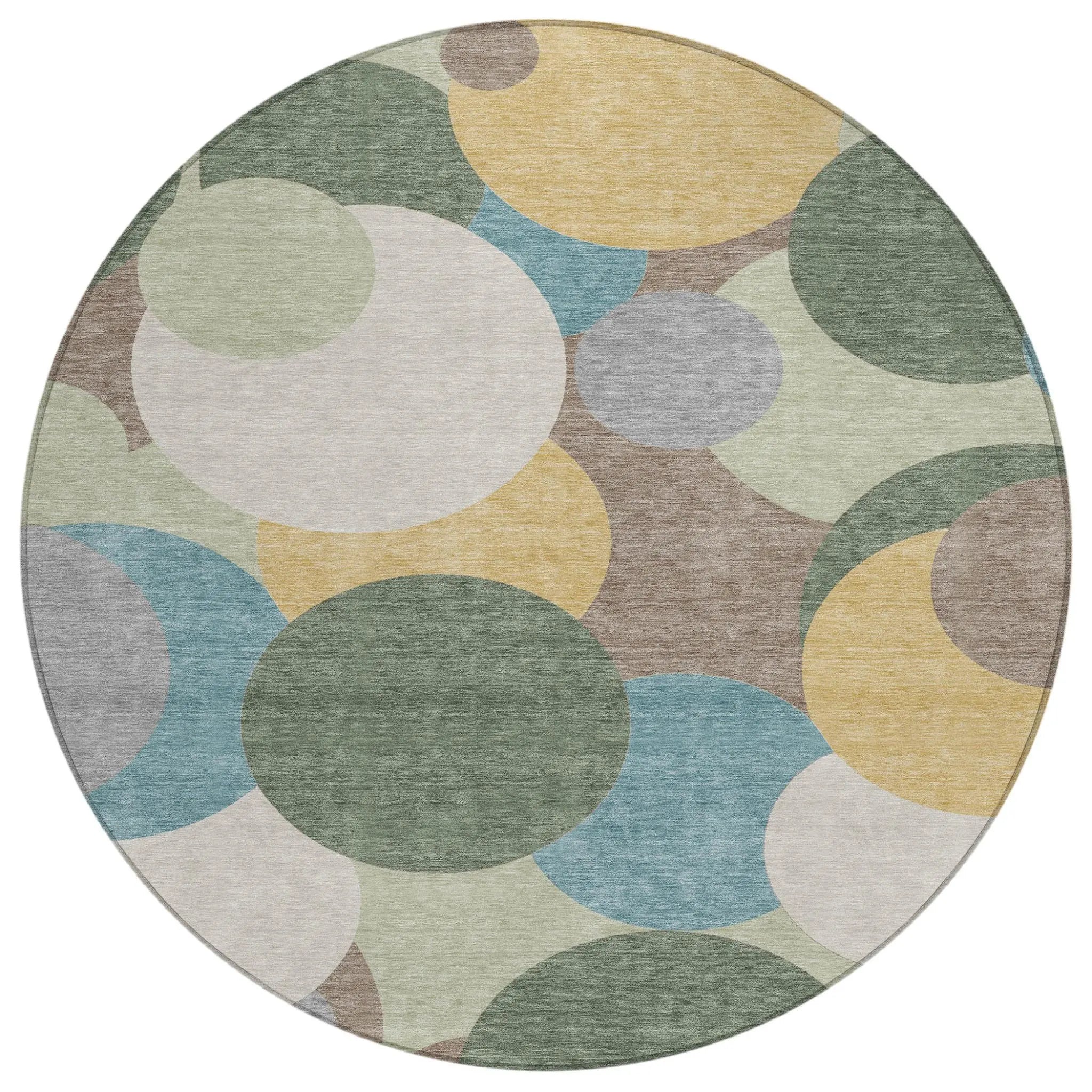 8' Green And Teal Blue Round Geometric Washable Indoor Outdoor Area Rug Homeroots Outdoor