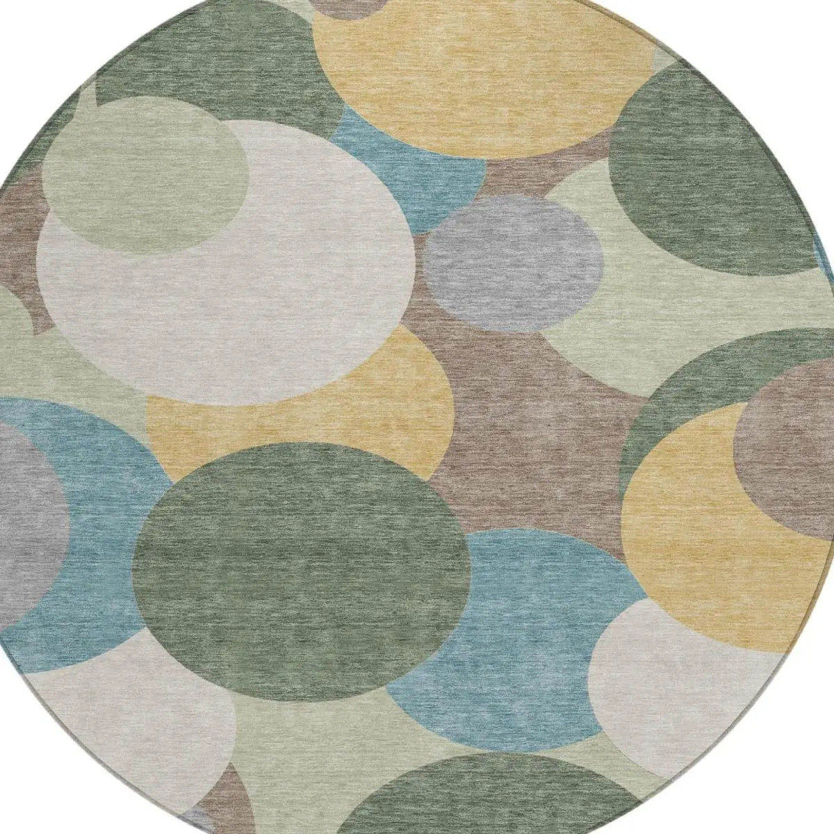 8' Green And Teal Blue Round Geometric Washable Indoor Outdoor Area Rug Homeroots Outdoor