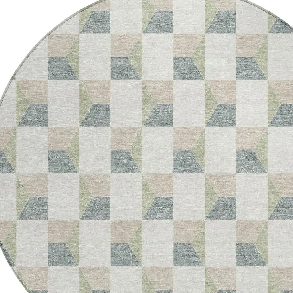 8' Green And Teal Blue Round Geometric Washable Indoor Outdoor Area Rug Homeroots Outdoor