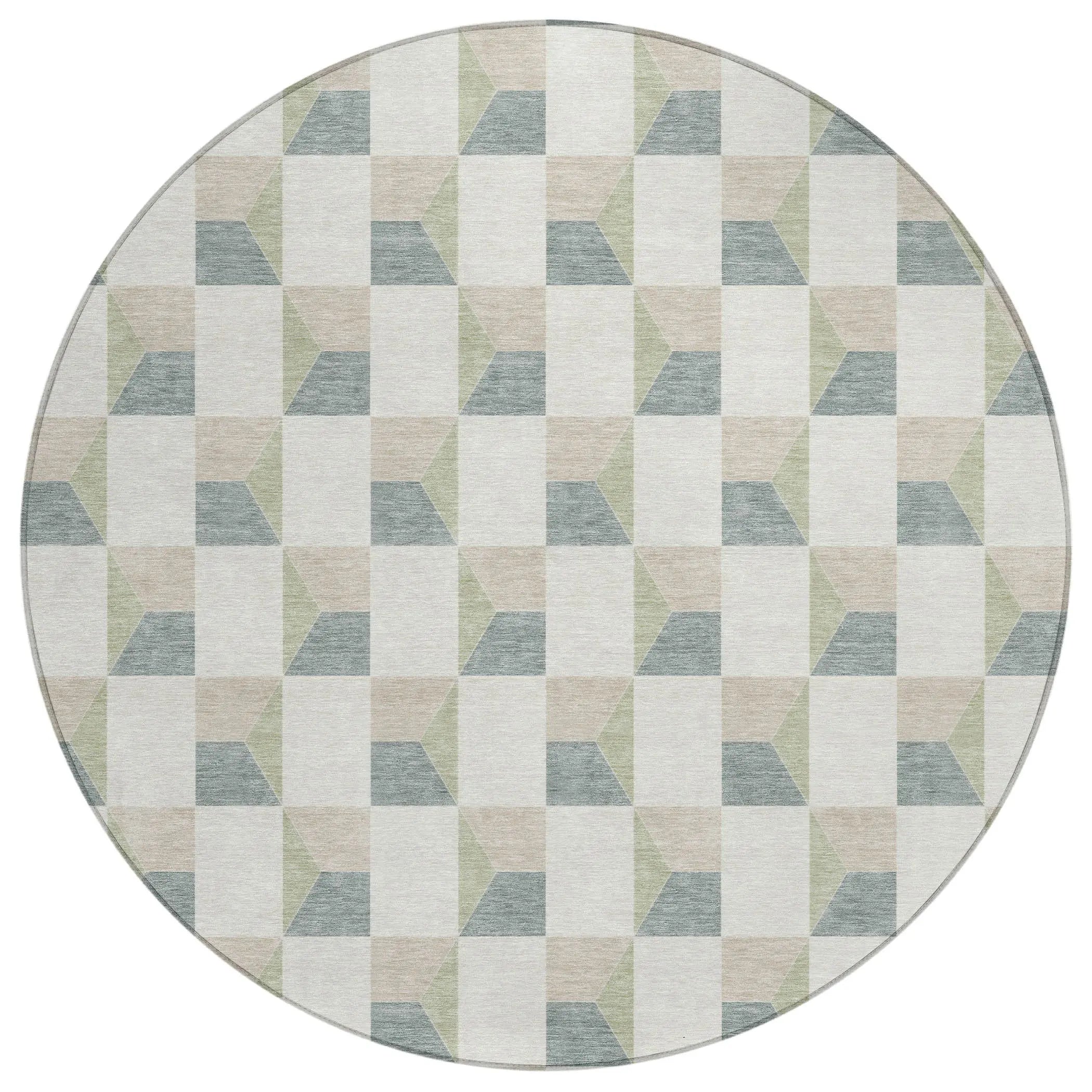8' Green And Teal Blue Round Geometric Washable Indoor Outdoor Area Rug Homeroots Outdoor