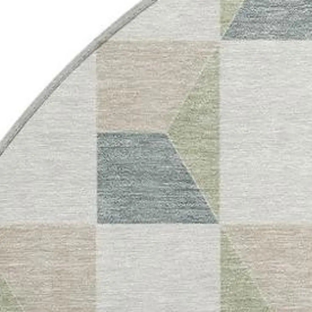 8' Green And Teal Blue Round Geometric Washable Indoor Outdoor Area Rug Homeroots Outdoor