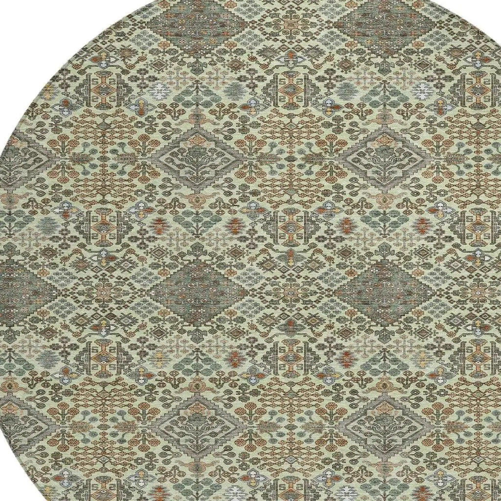 8' Green And Teal Blue Round Geometric Washable Indoor Outdoor Area Rug Homeroots Outdoor