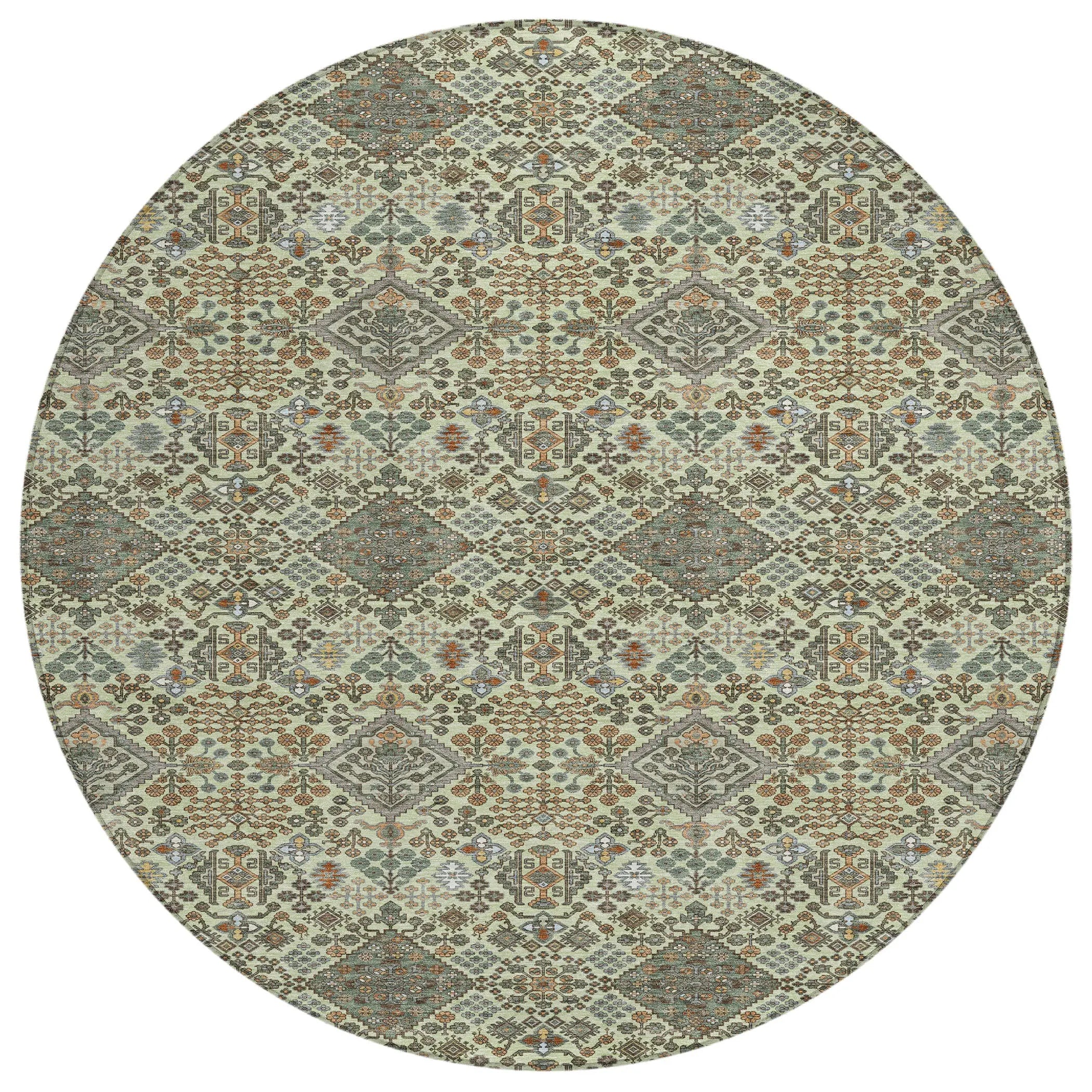 8' Green And Teal Blue Round Geometric Washable Indoor Outdoor Area Rug Homeroots Outdoor