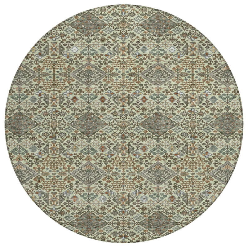 8' Green And Teal Blue Round Geometric Washable Indoor Outdoor Area Rug Homeroots Outdoor